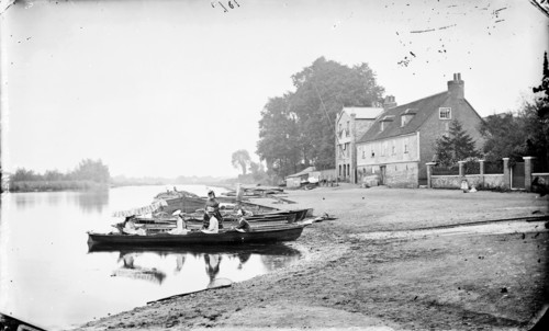 Boats moored on the River Thames near the Anglers Hotel at Walton-on-Thames, Surrey, c1860-c1922