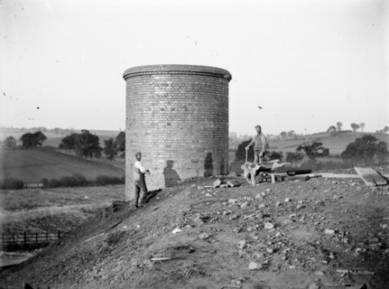 Construction workers near a ventilation chimney at Charwelton, Northamptonshire, c1873-c1923