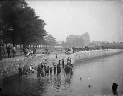 Children play ducks and drakes in the River Itchen, Southampton, Hampshire, c1878