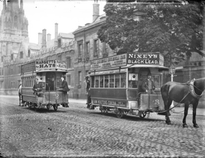 Two horse-drawn trams, High Street, Oxford, Oxfordshire, c1905