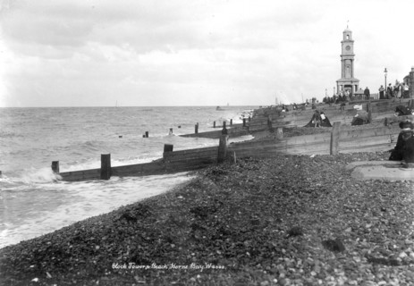 The beach and Clock Tower, Herne Bay, Kent, 1890-1910