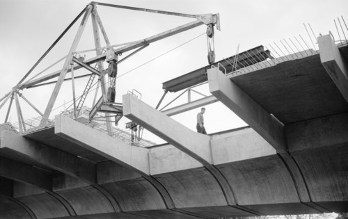 Hammersmith Flyover during construction, Hammersmith, London, 1961