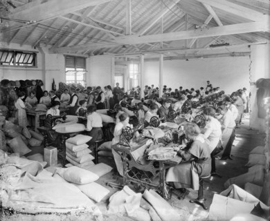 Sewing workshop, Hampton's Munitions Works, Lambeth, London, 1914-1918