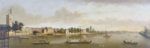 'Putney and the Thames from Putney Bridge', c1750. Artist: Unknown