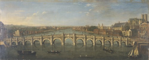 'Westminster Bridge from the River, Looking South', c1750. Artist: Unknown