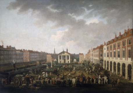 'Covent Garden Piazza and Market', c1775. Artist: John Collet