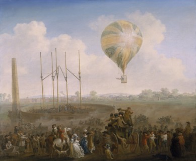 'The Ascent of Lunardi's Balloon from St George's Fields', c1790. Artist: Julius Caesar Ibbetson