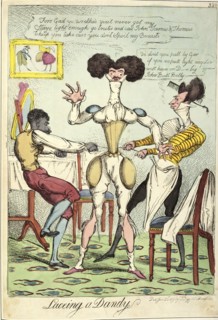 'Lacing a Dandy', 1819. Artist: Unknown
