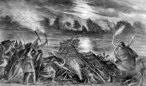 Prehistoric warrior's funeral. Artist: Unknown