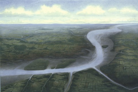Prehistoric Central London, looking south-west, c30 BC. Artist: Frank Gardiner
