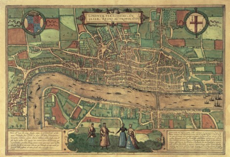 Earliest printed map of London, 1574. Artist: Unknown