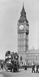 Horse bus in front of Big Ben, Westminster, London, late 19th-early 20th century. Artist: Unknown