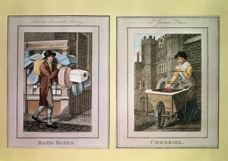 Street sellers selling band boxes and cherries, 1798. Artist: Unknown