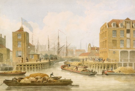 Regent's Canal entrance gates at Limehouse, Tower Hamlets, London, 1823. Artist: Thomas Hosmer Shepherd
