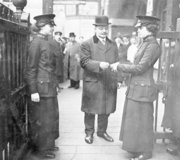 Women ticket collectors, London Bridge Station, London, May 1915. Artist: Unknown