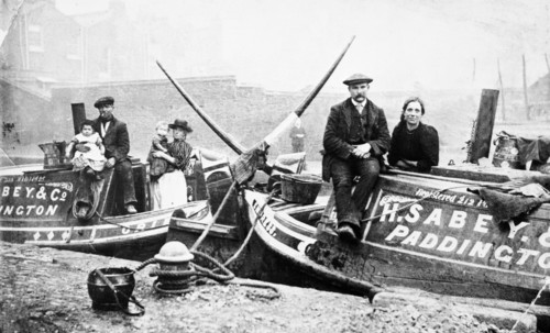 People seating on canal boats, London, late 19th century. Artist: Unknown