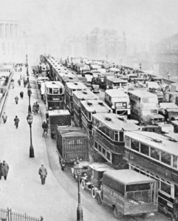 Traffic Jam on Blackfriars Bridge, London, c1935. Artist: George Davison Reid