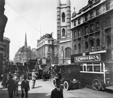Traffic in Bow Lane, City of London, c1920s. Artist: Unknown