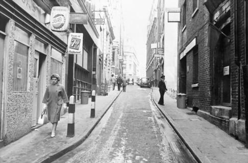 People walking down Botolph Lane, City of London, (c1960s?). Artist: Unknown