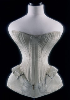 Blue silk moire corset, 1851. Artist: Anne Roxy Caplin