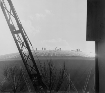 Construction workers on the roof of the Dome of Discovery, Festival of Britain, London, 1951. Artist: Henry Grant