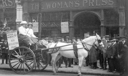 A 'press cart' outside the Woman's Press, Charing Cross Road, London, July 1911. Artist: Unknown