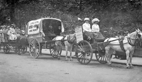 'Press Carts' delivering Votes for Women in central London, July 1911. Artist: Unknown