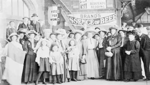 Emmeline Pankhurst at a railway station on a campaign tour of the country, 1911. Artist: Unknown