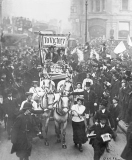 Emmeline Pankhurst and Christabel Pankhurst after a party at the Inns of Court Hotel, 1908. Artist: Unknown