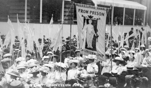The 'From Prison to Citizenship' banner on the Women's Coronation Procession, London, 1911. Artist: Unknown