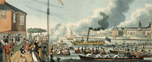 Doggett's Coat and Badge rowing race, London, c1820.  Artist: William Heath
