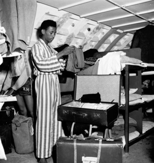 West Indian arrivals living in a shelter underneath Clapham South Tube station, London, 1950s.  Creator: Henry Grant.