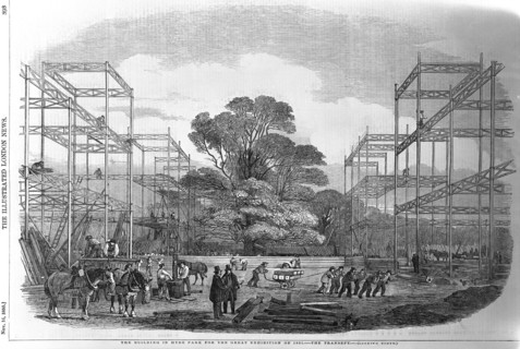 Building in Hyde Park, London for the Great Exhibition, 1851. Artist: Unknown