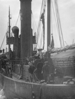 Fishing boat at Billingsgate, London, (c1930s?). Artist: Unknown