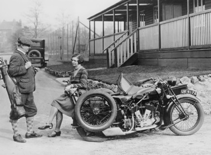 Golfers with a 1939 AJS and sidecar, (c1939?). Artist: Unknown