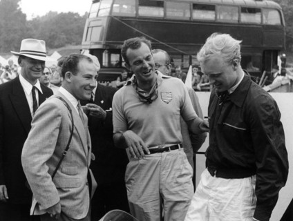 Stirling Moss with Harry Schell and Mike Hawthorn, Crystal Palace, July 1955. Artist: Unknown