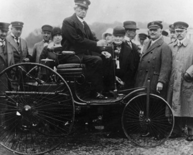 Karl Benz in his Benz motor car, 1886. Artist: Unknown