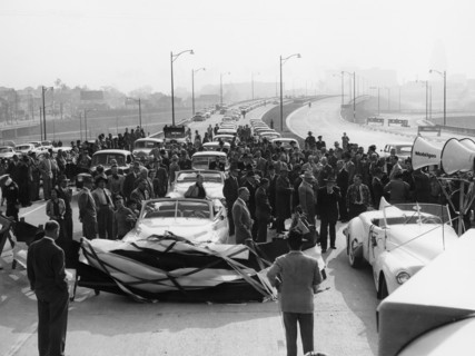 Freeway opening, possibly the Ventura Freeway in Los Angeles, California, USA, late 1940s. Artist: Unknown