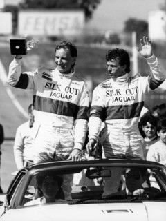 John Watson and Jan Lammers waving at the crowds at Jarama, Spain, 1987. Artist: Unknown
