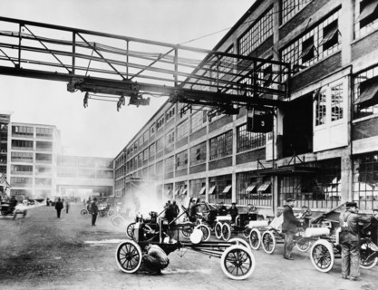 The exterior of the Model T factory, 1914. Artist: Unknown