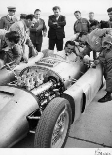 Alberto Ascari at the wheel of the new Lancia Grand Prix car, 1955. Artist: Unknown
