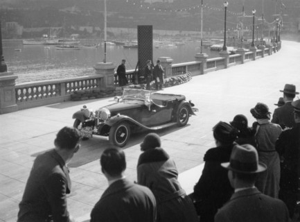 SH Light driving an SS1, at the Monte Carlo Rally, 1934. Artist: Unknown