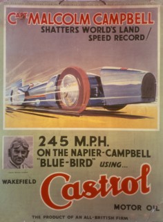 Poster advertising Castrol oil, featuring Bluebird and Malcolm Campbell, early 1930s. Artist: Unknown