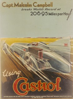 Poster advertising Castrol, featuring Bluebird, 1928. Artist: NF Humphries