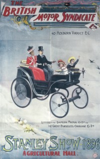 Poster advertising the British Motor Syndicate Stanley Show, 1896. Artist: Unknown