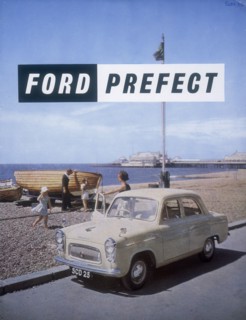 Poster advertising a Ford Prefect car, 1956. Artist: Unknown