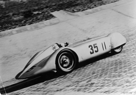 Mercedes Streamliner car of Rudolf Caracciola in the Avusrennen race, Berlin, Germany, 1937. Artist: Unknown