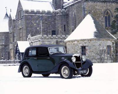 A 1934 Riley Falcon in the snow. Artist: Unknown