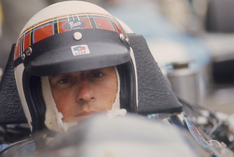Jackie Stewart at the wheel of a racing car. Artist: Unknown