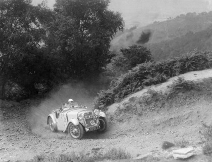 A Singer Nine taking part in the Barnstaple Trial, Barnstaple, Devon, 1935. Artist: Unknown